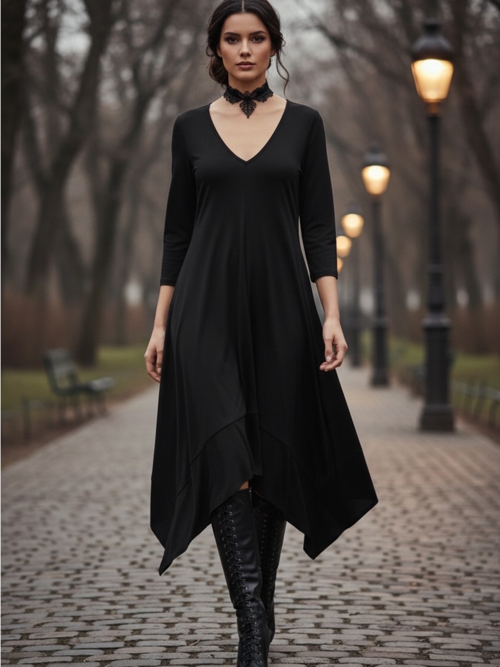 Black Whimsigoth Romantic Dress Asymmetrical Handkerchief Fairy Festival Boho M